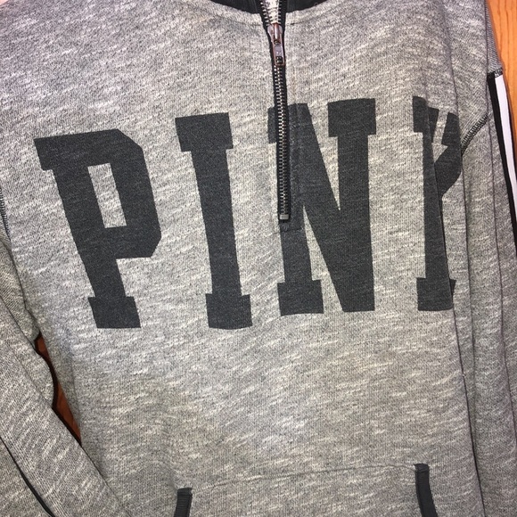 PINK Victoria’s Secret limited edition sweatshirt black/gray medium quarter zip​ - Picture 2 of 6
